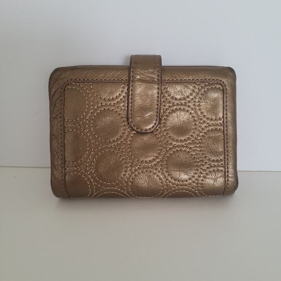 Kazuyo Nakano Wallet Geniue Leather Metalic Brown Medium Bifold Compact Designer - Picture 1 of 13